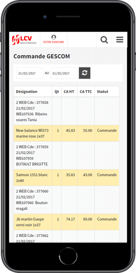 Gescom|Consultez vos commandes Gescom en cours|Coloration selon le statut de la commande